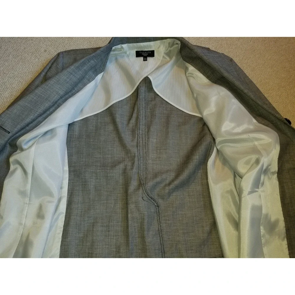 Womens Jacket-TALBOTS-black/white tweedy wool blend button blazer Classic-24W